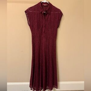 MaxMara Burgundy Lace Maxi Dress with Slip & Belt